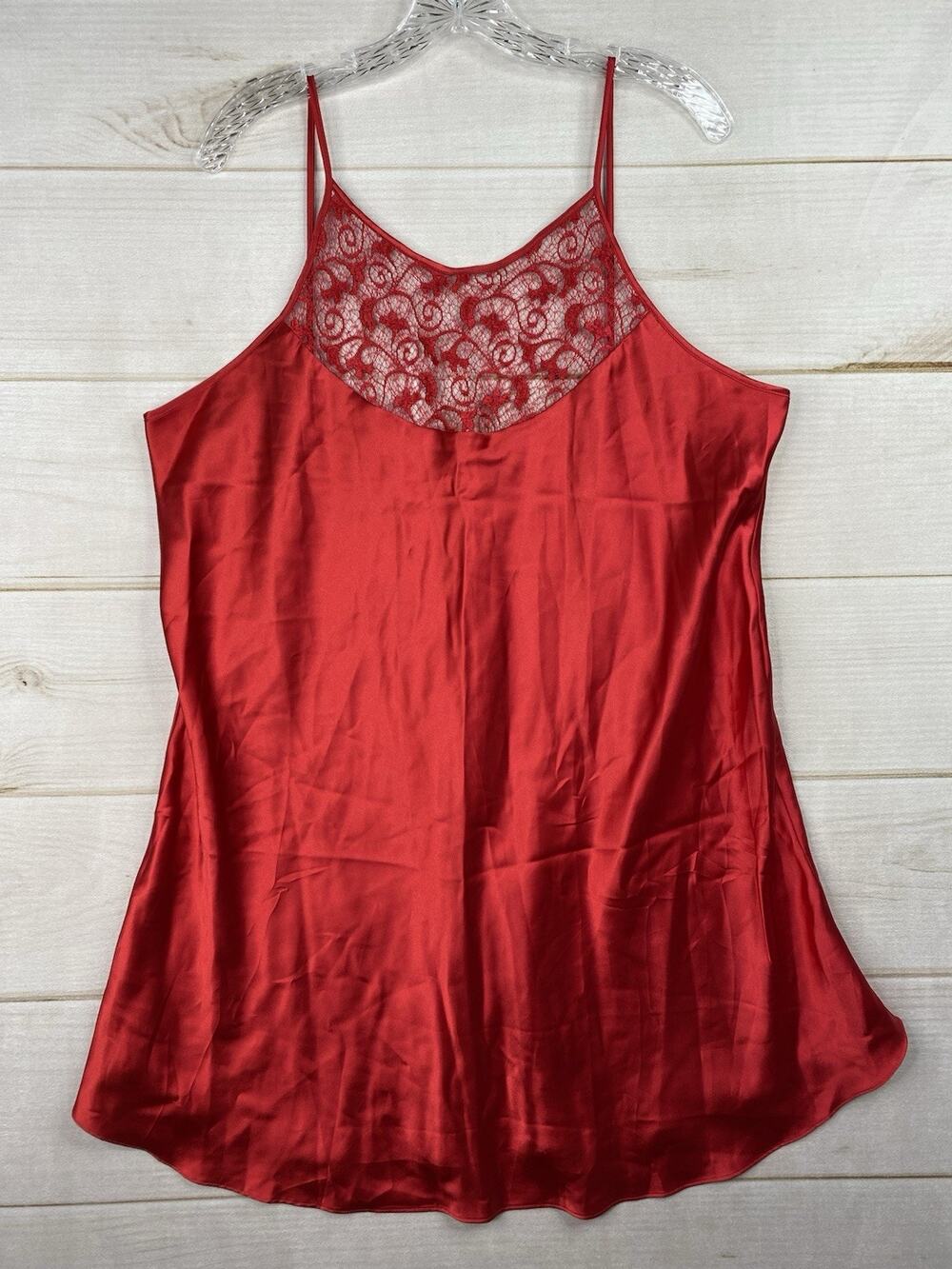 Private Luxuries Liquid Satin Nightgown Sz XXL Red Lace Slip Dress Vtg 90s NWT